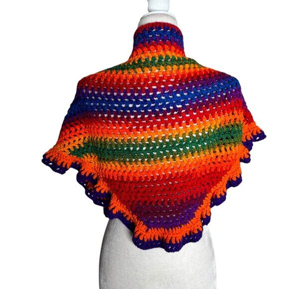 Handmade Rainbow Multi Color Crochet Knit Shawl Wrap With Ruffled Edges Soft NEW - Picture 4 of 4